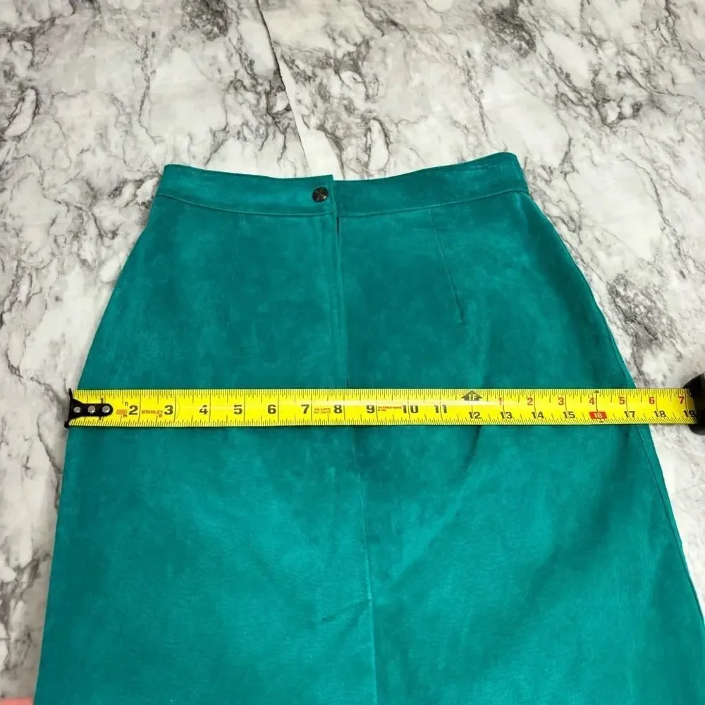 The Limited Y2K 90s 100% leather pencil skirt blue green retro size 6 vintage